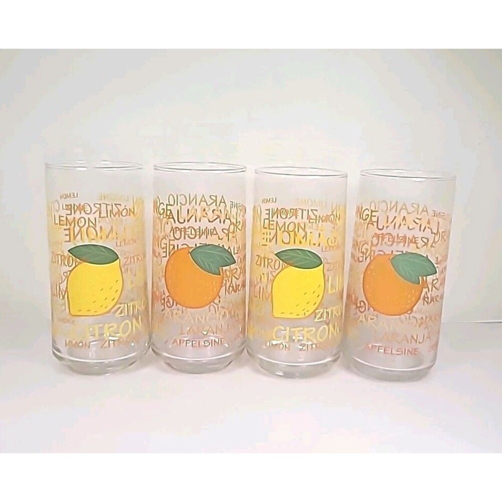 Vintage Libbey 2 Lemon 2 Orange Fresa Drinking Glasses Set Of 4 READ